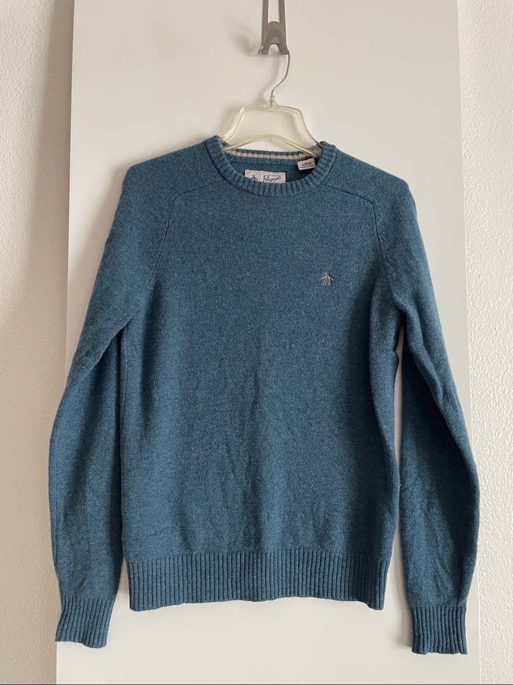 PENGUIN Lambs Wool Classic Crew Neck Sweater Long Sleeve Teal Blue